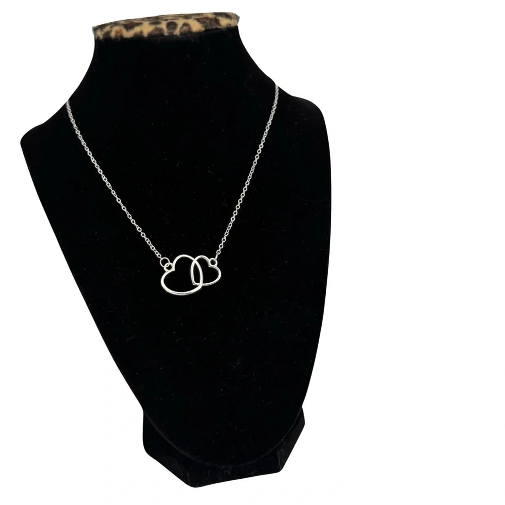 🆕 Silver  Necklace Silver Serenade Dbl Hrt - Picture 3 of 4